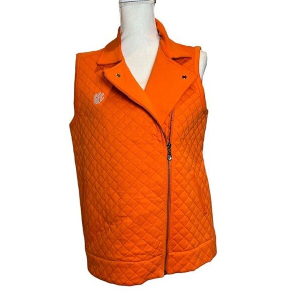 NWOT Clemson UG Apparel Quilted Moto Vest Orange Tigers Logo Size Medium - Picture 5 of 13
